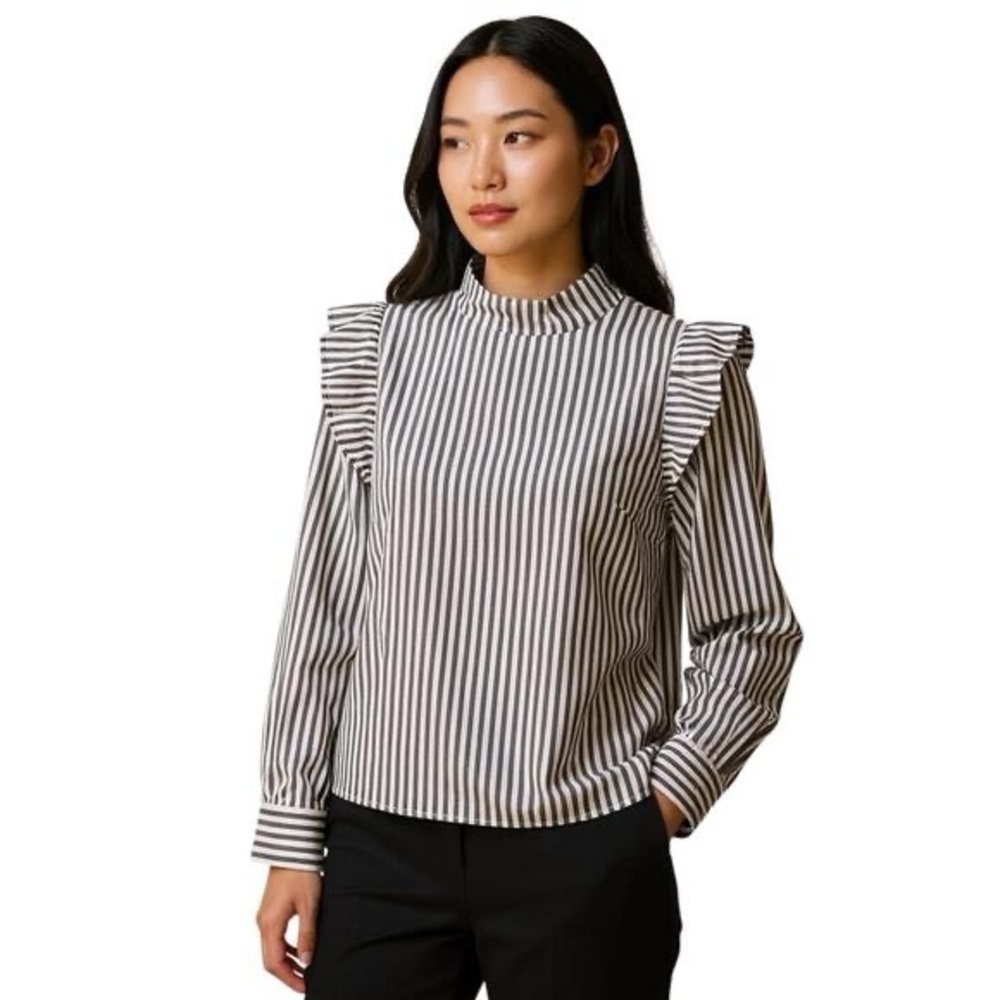 NWT Everlane The Wing Shoulder Cotton Pecan/White